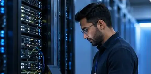 IT professional working in a server room
